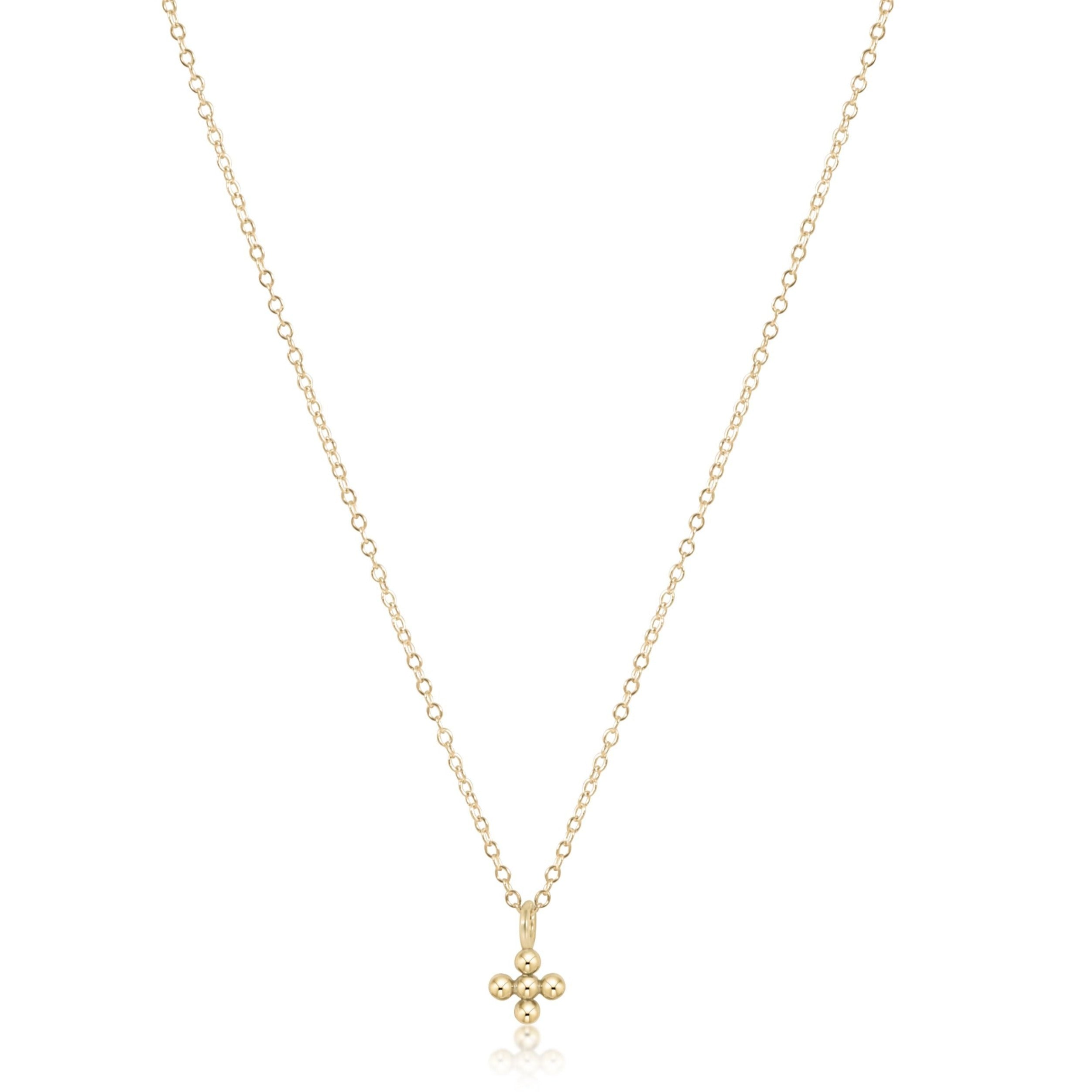 16" Necklace Gold - Classic Beaded Signature Cross Small Gold Charm