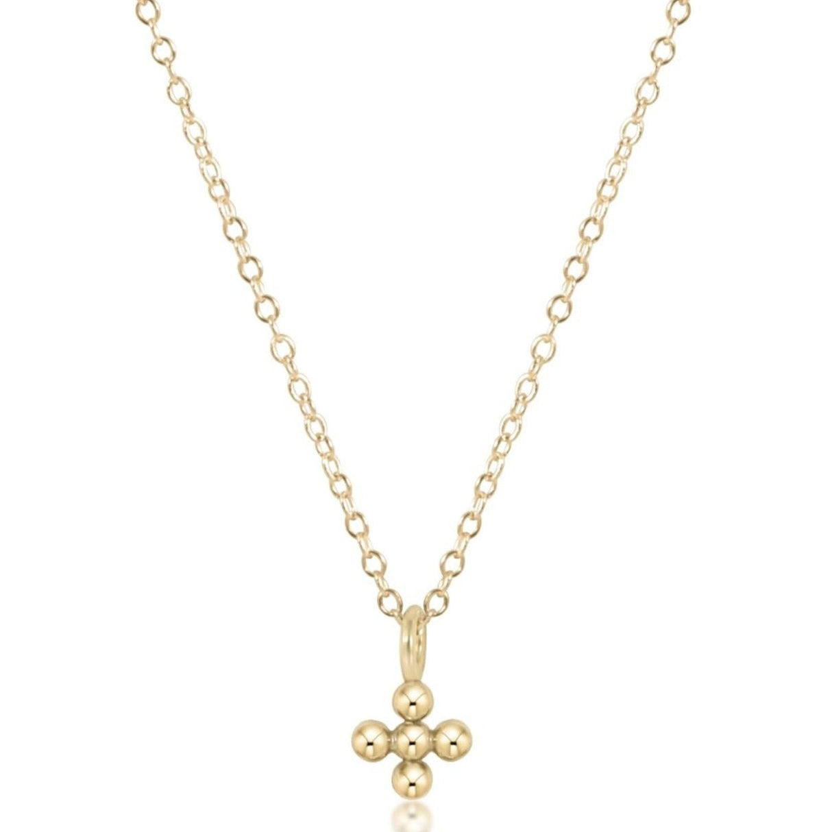 16" Necklace Gold - Classic Beaded Signature Cross Small Gold Charm