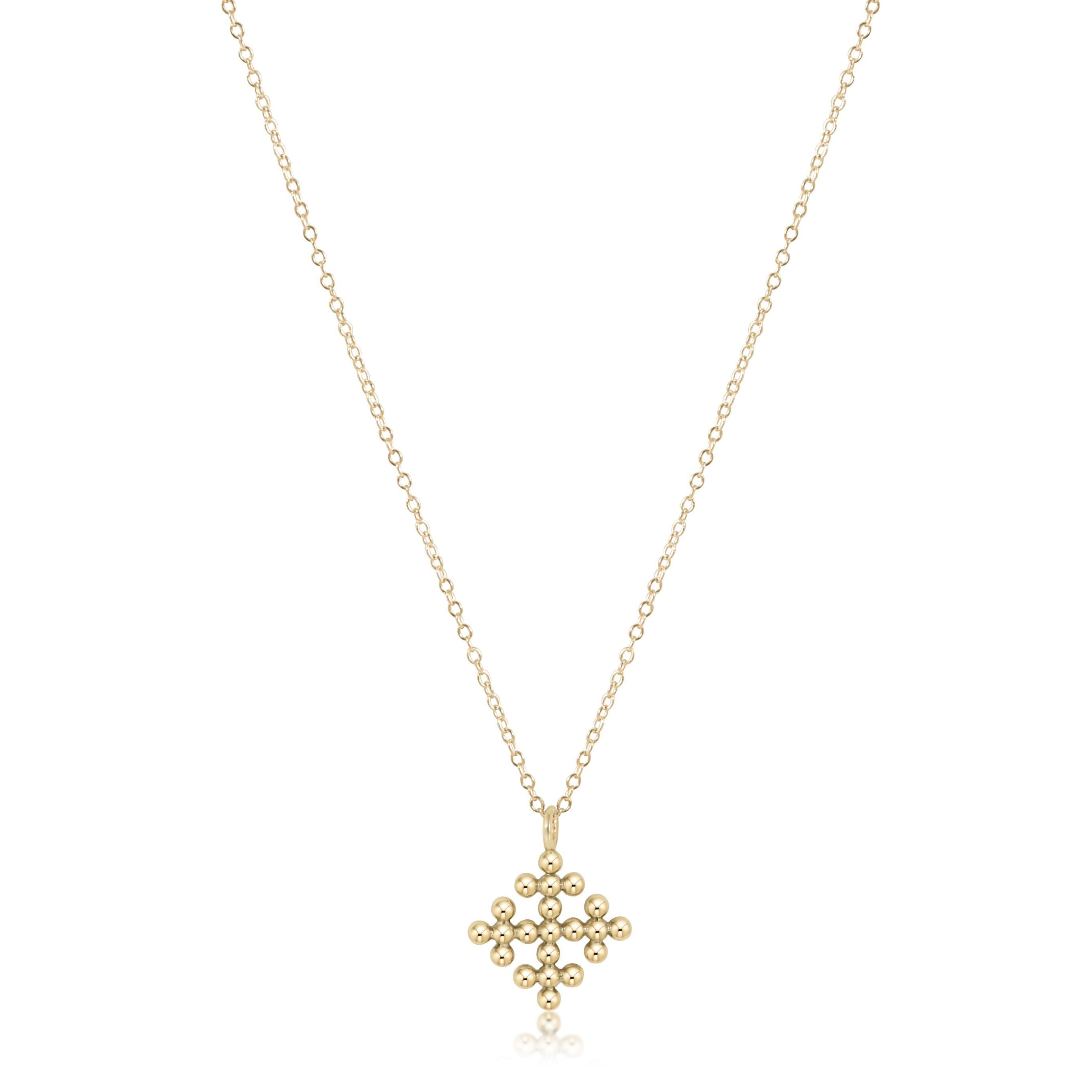 16" Necklace Gold - Classic Beaded Signature Cross Encompass Gold Charm