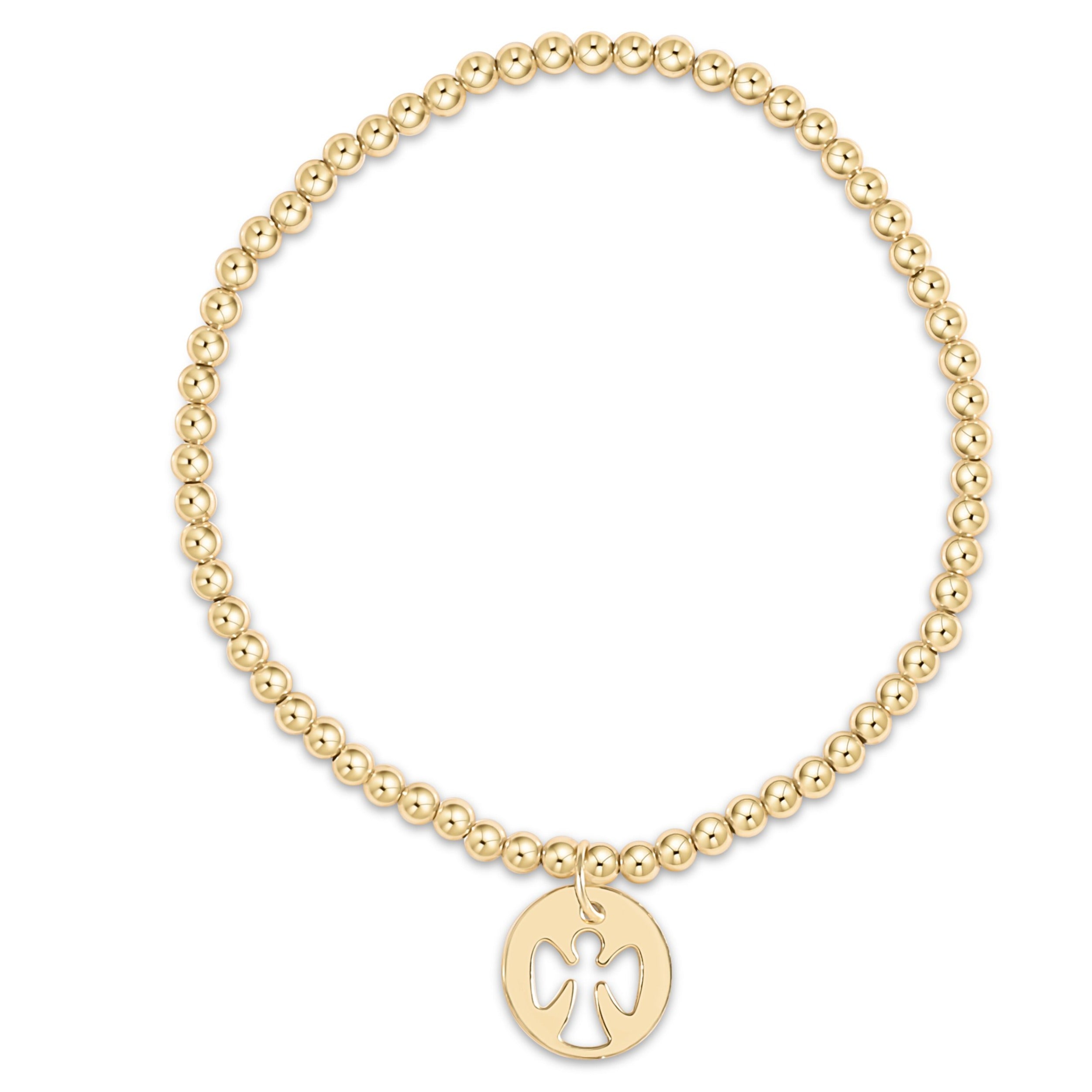 enewton extends - classic gold 3mm bead bracelet - guardian angel gold charm