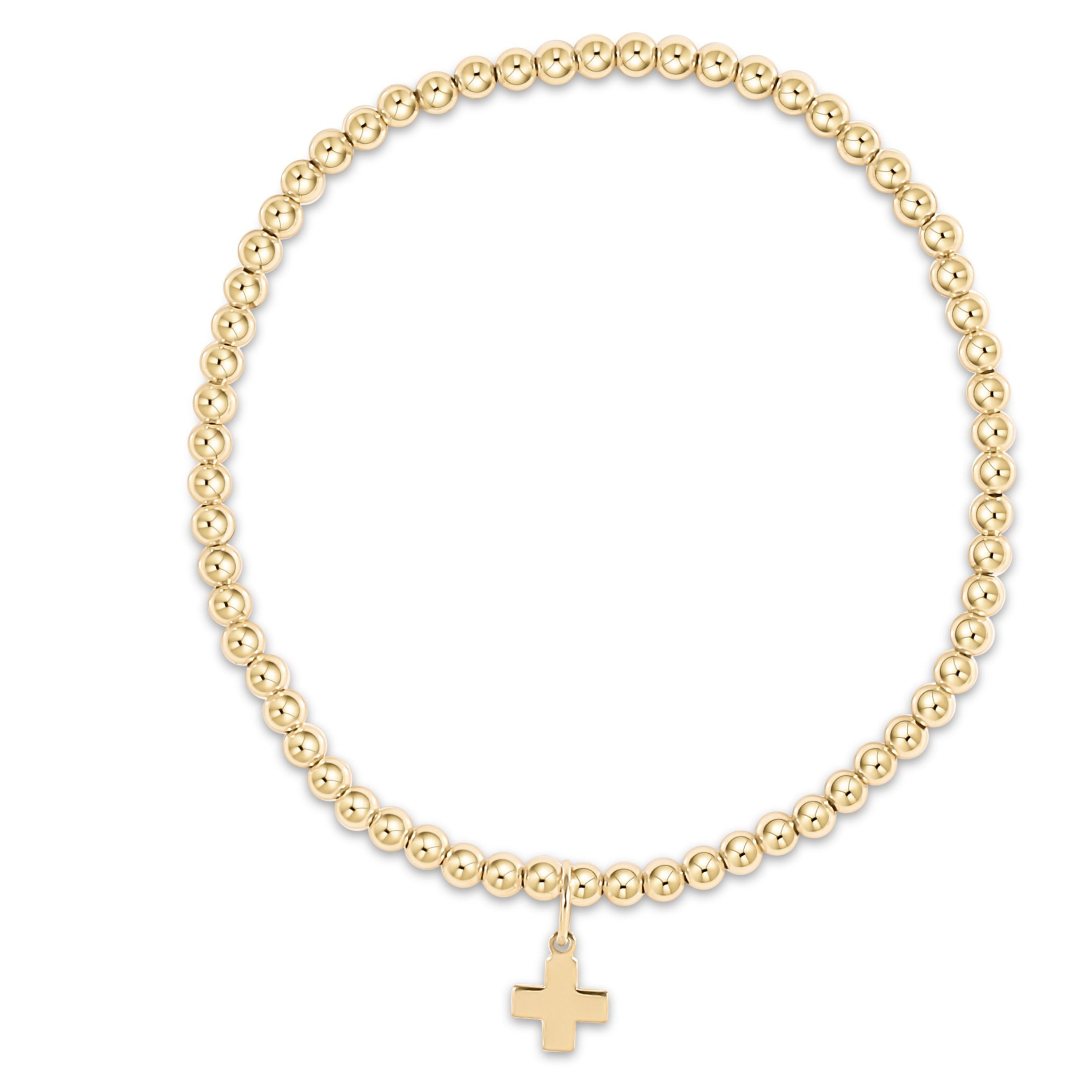 enewton extends - classic gold 3mm bead bracelet - signature cross gold charm