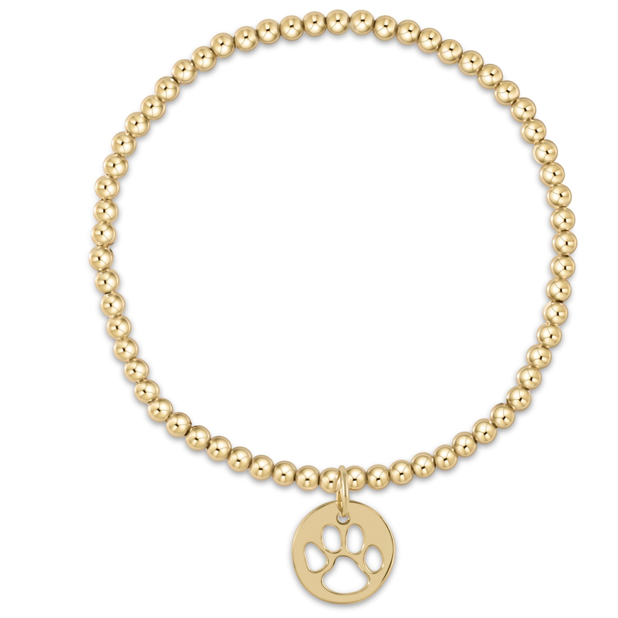 Classic Gold 3mm Bracelet - Paw Print Gold Disc