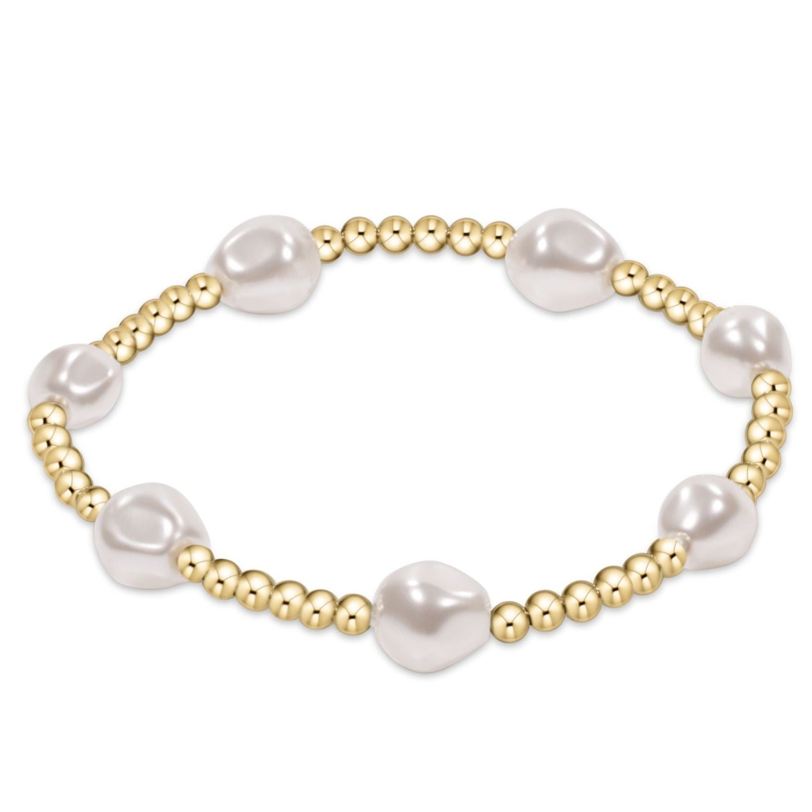 Yellow Gold Half Pearl and Half Bead Stretch Bracelet  La Enovesé Designs