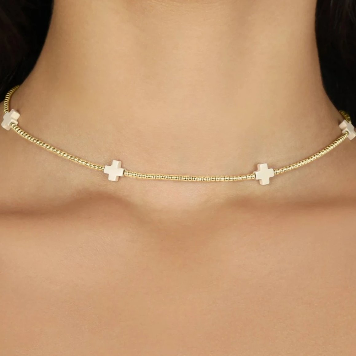 Choker Beaded - Signature Cross 2mm Gold